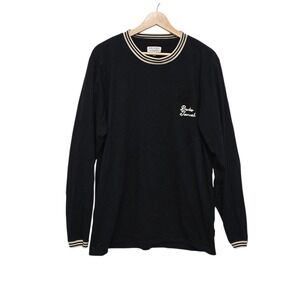 Banks Journal Mens XL Black Organic Cotton Long Sleeve Pocket Tee Striped Trim
